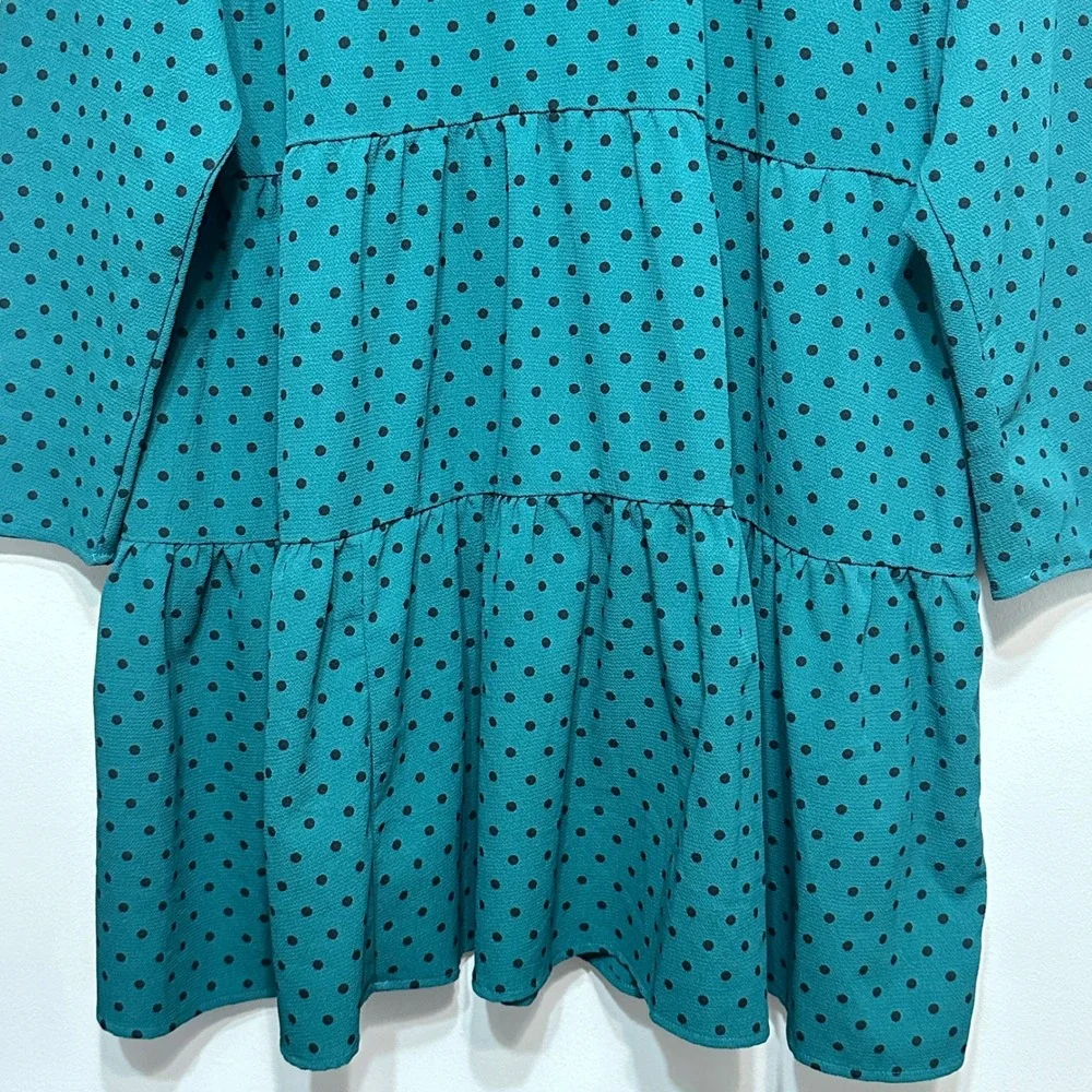 ASOS Design Curve Polka Dot Tiered Dress Women Plus 20 Green Relaxed Lightweight - Picture 3 of 8